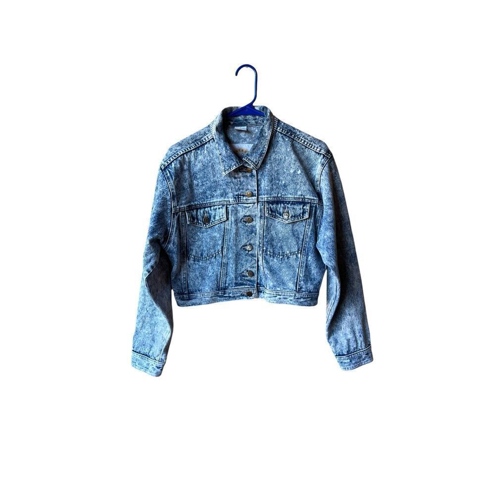 Vintage‎ Y2K Anchor Blue Genuine White Acid Washed Cropped Denim Jacket - M